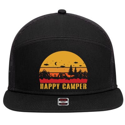 Happy Camper Retro Sunset Camping 7 Panel Mesh Trucker Snapback Hat