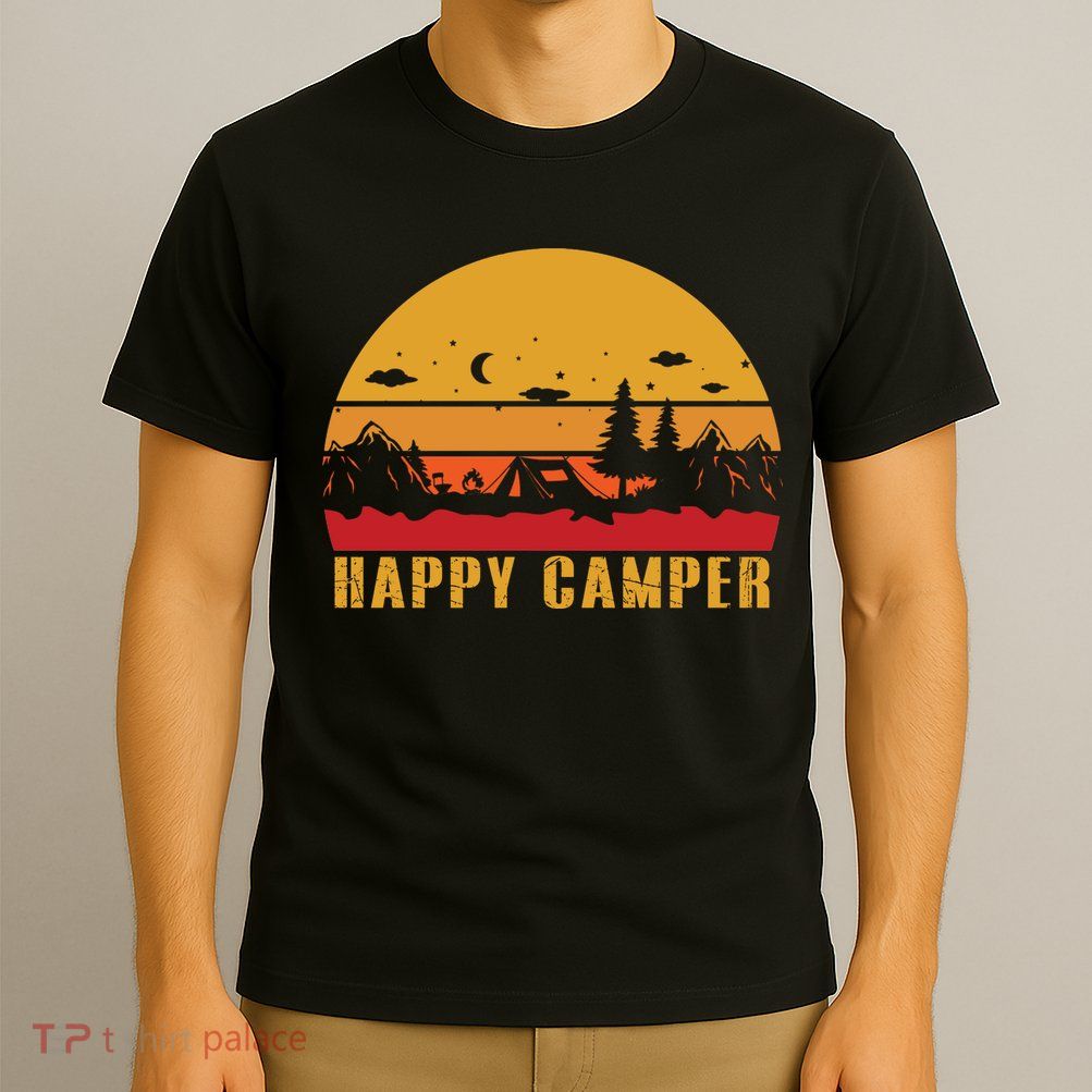 Happy Camper Retro Sunset Camping T-Shirt