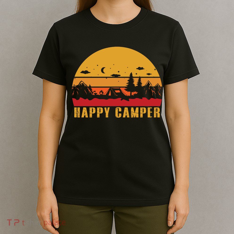Happy Camper Retro Sunset Camping T-Shirt