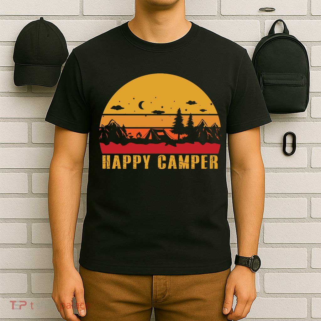 Happy Camper Retro Sunset Camping T-Shirt