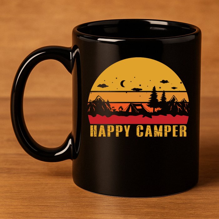 Happy Camper Retro Sunset Camping 11oz C Handle Ceramic Mug