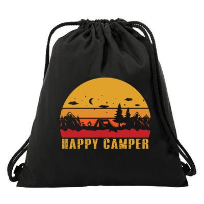 Happy Camper Retro Sunset Camping Drawstring Bag