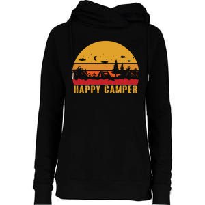 Happy Camper Retro Sunset Camping Womens Funnel Neck Pullover Hood