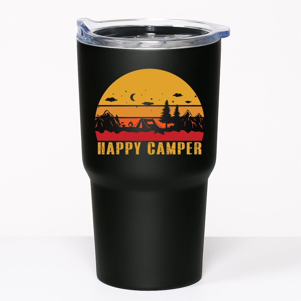 Happy Camper Retro Sunset Camping Tumbler