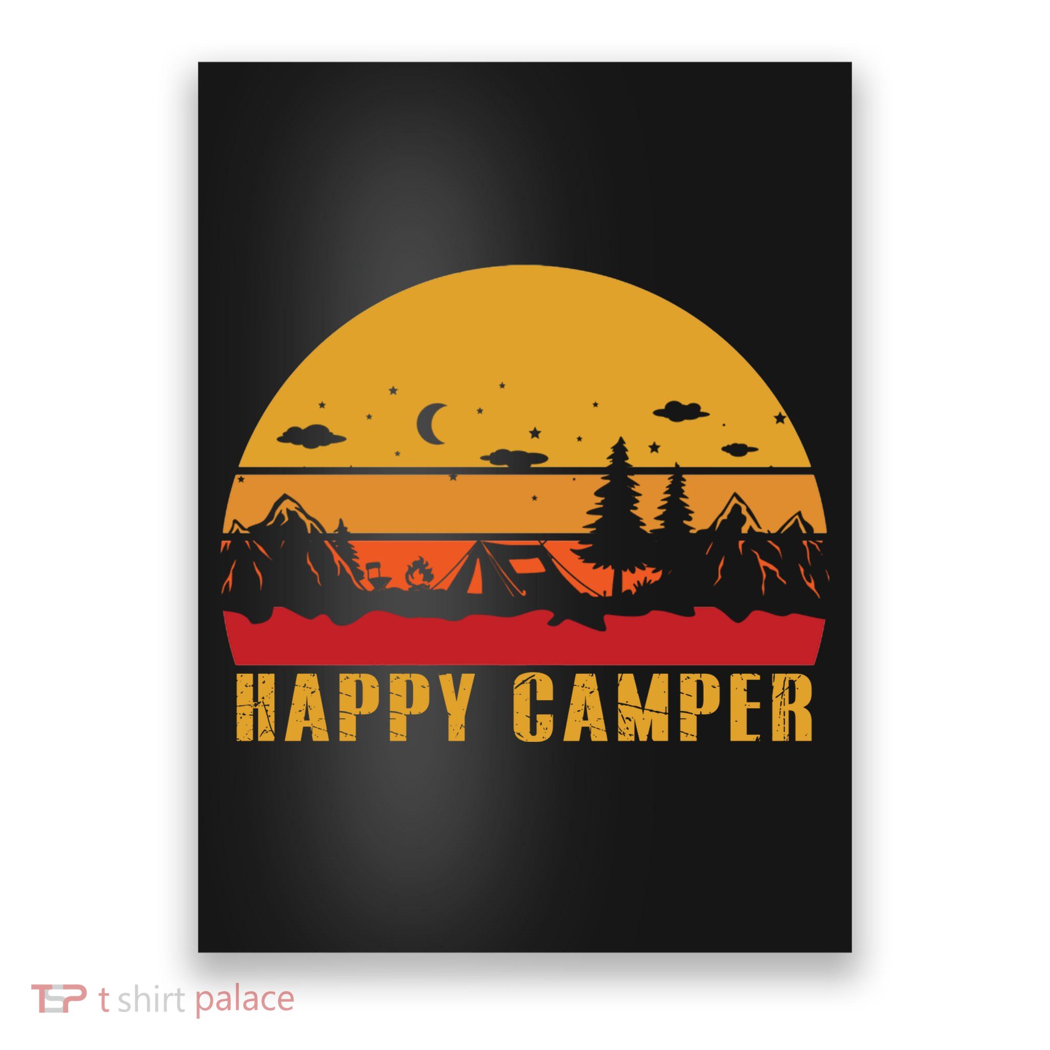 Happy Camper Retro Sunset Camping Poster