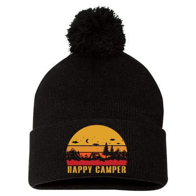 Happy Camper Retro Sunset Camping Pom Pom 12in Knit Beanie