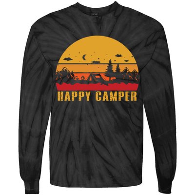 Happy Camper Retro Sunset Camping Tie-Dye Long Sleeve Shirt