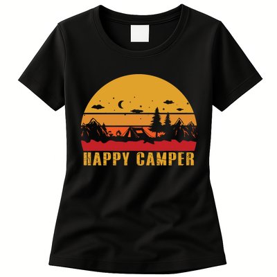 Happy Camper Retro Sunset Camping Womens T-Shirt