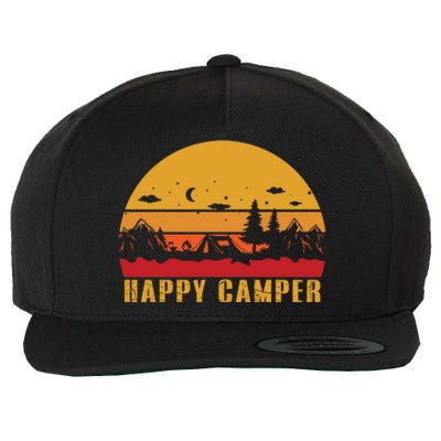 Happy Camper Retro Sunset Camping Wool Snapback Cap