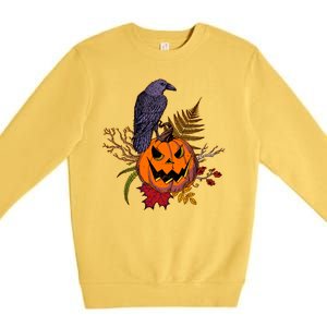 Halloween Crow Raven Pumpkin Fall Autumn Lover Premium Crewneck Sweatshirt