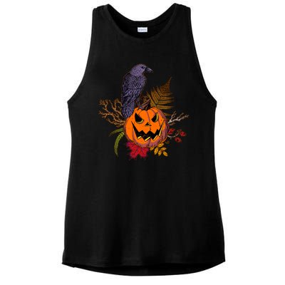 Halloween Crow Raven Pumpkin Fall Autumn Lover Ladies PosiCharge Tri-Blend Wicking Tank