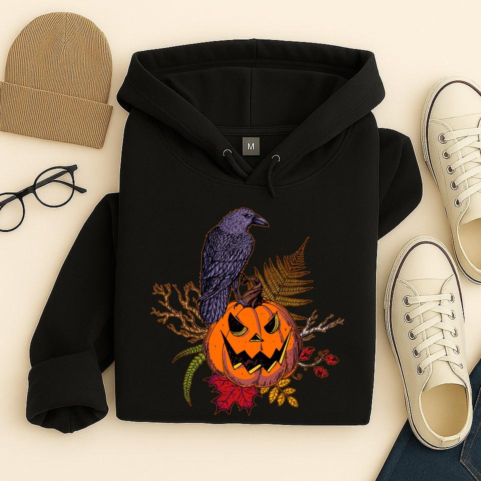Halloween Crow Raven Pumpkin Fall Autumn Lover Hoodie