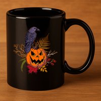 Halloween Crow Raven Pumpkin Fall Autumn Lover 11oz C Handle Ceramic Mug