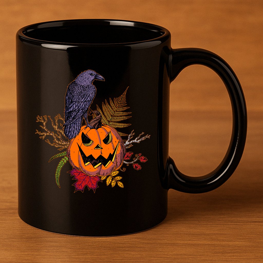 Halloween Crow Raven Pumpkin Fall Autumn Lover 11oz C Handle Ceramic Mug