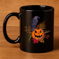 Halloween Crow Raven Pumpkin Fall Autumn Lover 11oz C Handle Ceramic Mug