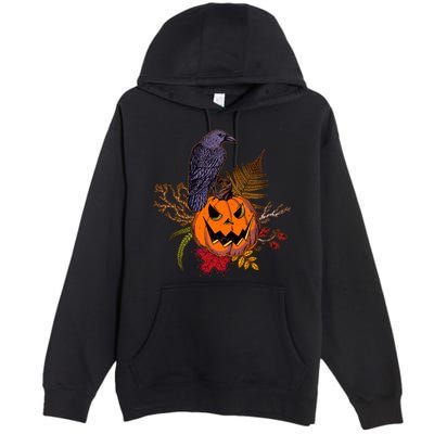Halloween Crow Raven Pumpkin Fall Autumn Lover Premium Pullover Hoodie