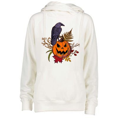 Halloween Crow Raven Pumpkin Fall Autumn Lover Womens Funnel Neck Pullover Hood