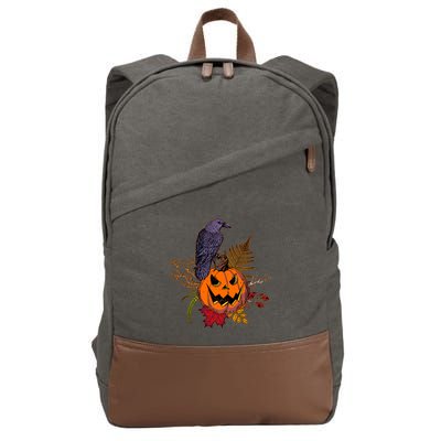 Halloween Crow Raven Pumpkin Fall Autumn Lover Cotton Canvas Backpack