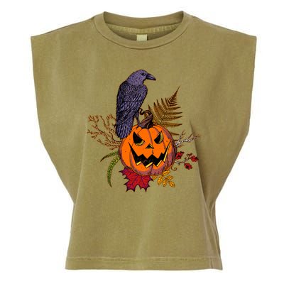 Halloween Crow Raven Pumpkin Fall Autumn Lover Garment-Dyed Women's Muscle Tee