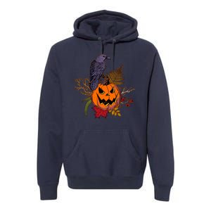 Halloween Crow Raven Pumpkin Fall Autumn Lover Premium Hoodie