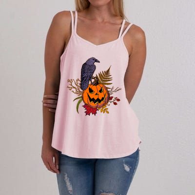 Halloween Crow Raven Pumpkin Fall Autumn Lover Women's Strappy Tank