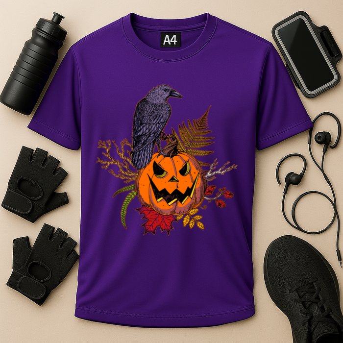 Halloween Crow Raven Pumpkin Fall Autumn Lover Cooling Performance Crew T-Shirt