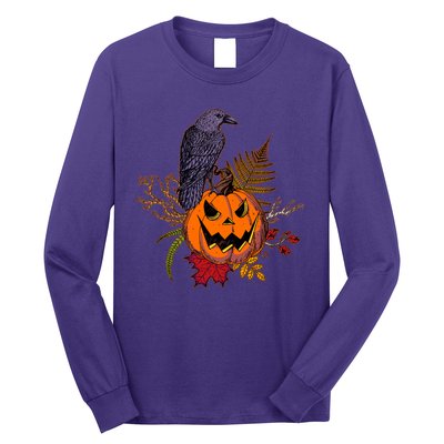 Halloween Crow Raven Pumpkin Fall Autumn Lover Long Sleeve Shirt
