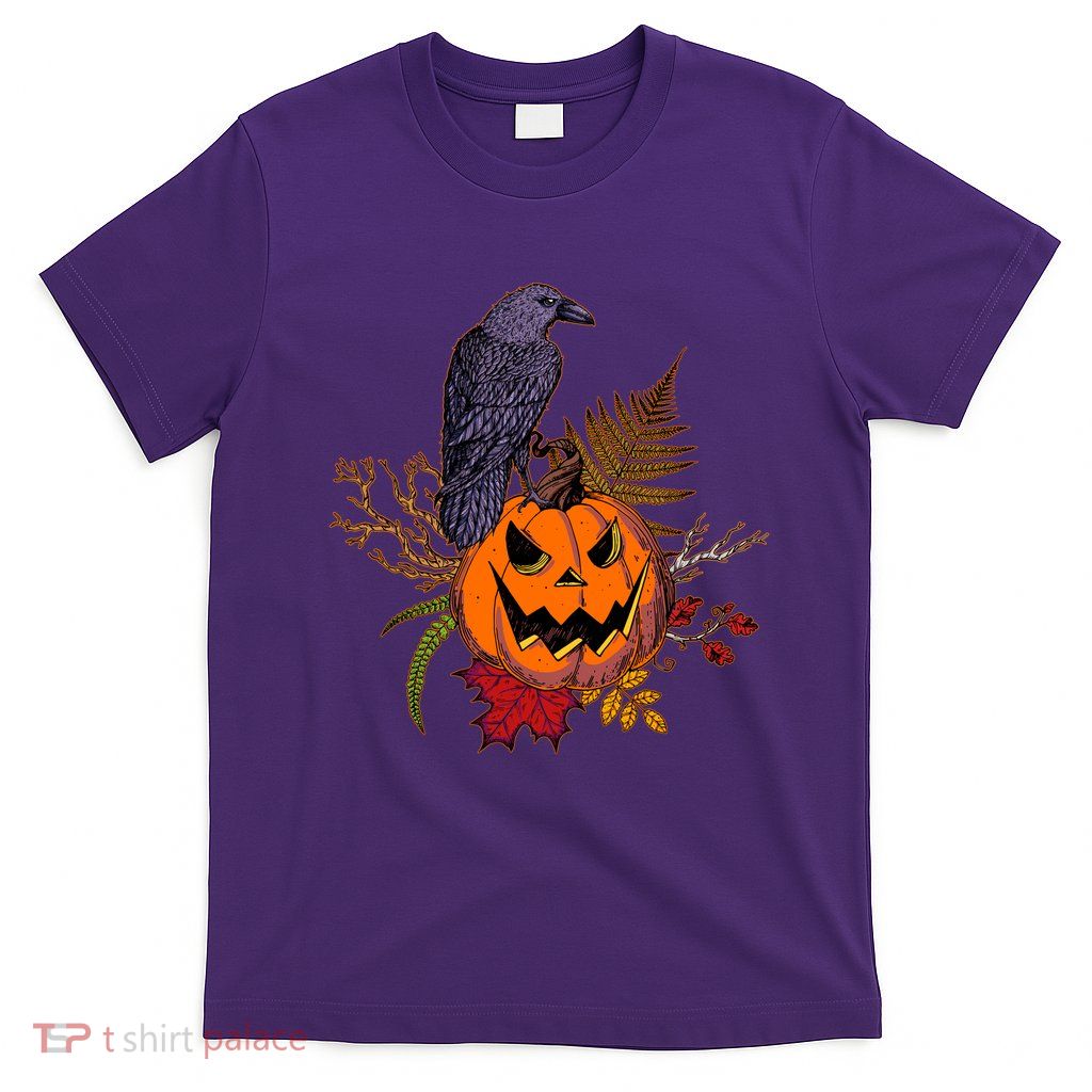Halloween Crow Raven Pumpkin Fall Autumn Lover T-Shirt