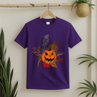 Halloween Crow Raven Pumpkin Fall Autumn Lover T-Shirt