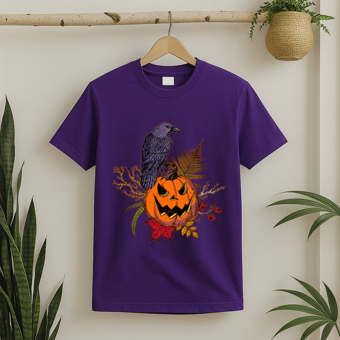 Halloween Crow Raven Pumpkin Fall Autumn Lover T-Shirt