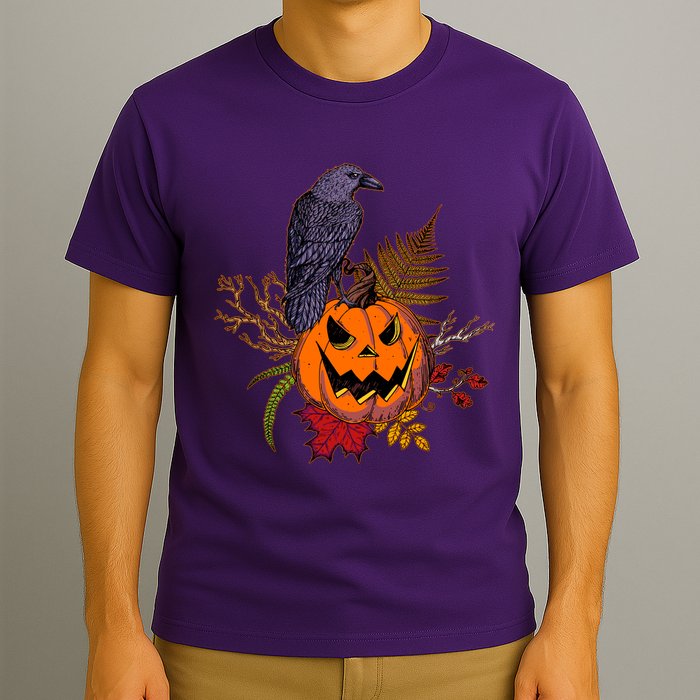 Halloween Crow Raven Pumpkin Fall Autumn Lover T-Shirt