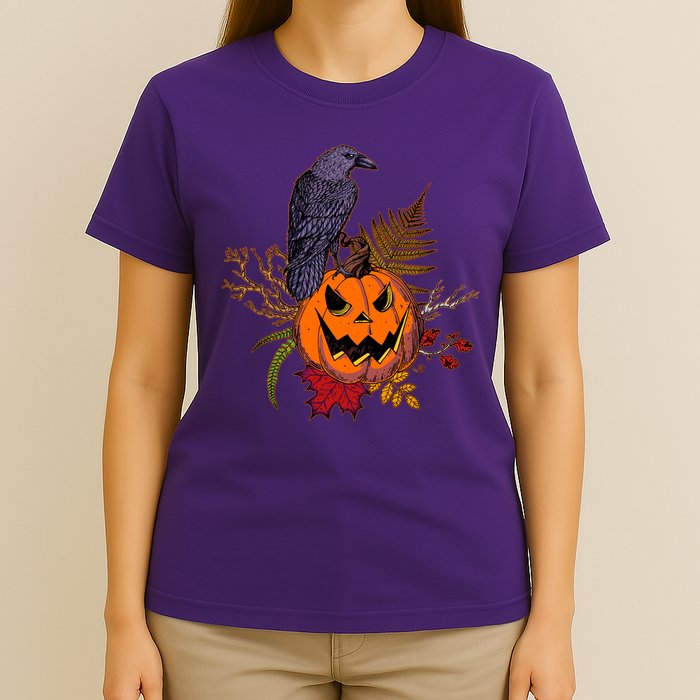Halloween Crow Raven Pumpkin Fall Autumn Lover T-Shirt