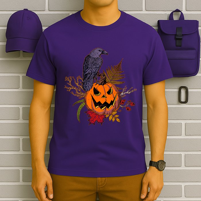 Halloween Crow Raven Pumpkin Fall Autumn Lover T-Shirt