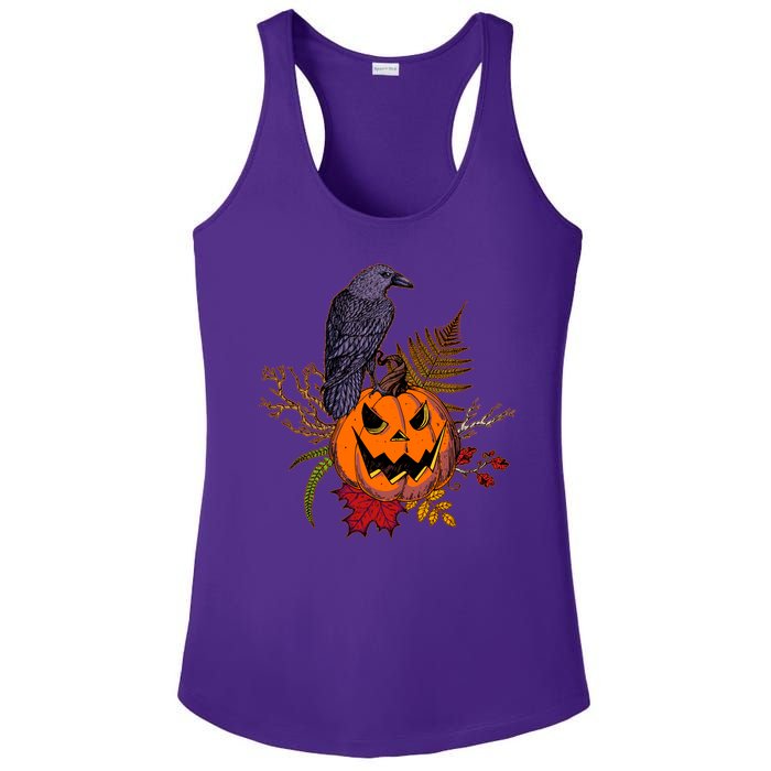 Halloween Crow Raven Pumpkin Fall Autumn Lover Ladies PosiCharge Competitor Racerback Tank