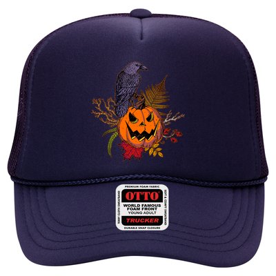Halloween Crow Raven Pumpkin Fall Autumn Lover Trucker Hat