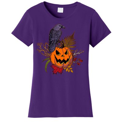 Halloween Crow Raven Pumpkin Fall Autumn Lover Women's T-Shirt