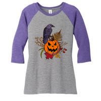 Halloween Crow Raven Pumpkin Fall Autumn Lover Women's Tri-Blend 3/4-Sleeve Raglan Shirt