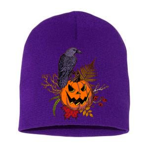 Halloween Crow Raven Pumpkin Fall Autumn Lover Short Acrylic Beanie