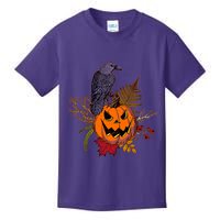 Halloween Crow Raven Pumpkin Fall Autumn Lover Kids T-Shirt