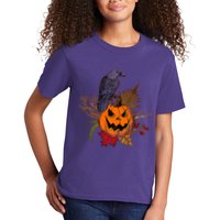 Halloween Crow Raven Pumpkin Fall Autumn Lover Kids T-Shirt