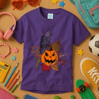 Halloween Crow Raven Pumpkin Fall Autumn Lover Kids T-Shirt