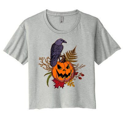 Halloween Crow Raven Pumpkin Fall Autumn Lover Women's Crop Top Tee