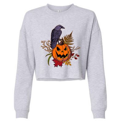 Halloween Crow Raven Pumpkin Fall Autumn Lover Cropped Pullover Crew