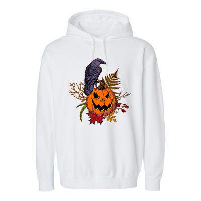 Halloween Crow Raven Pumpkin Fall Autumn Lover Garment-Dyed Fleece Hoodie