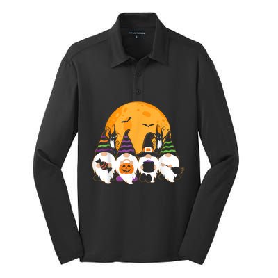 Halloween Cute Spooky Garden Gnomes Pumpkin Gift Silk Touch Performance Long Sleeve Polo