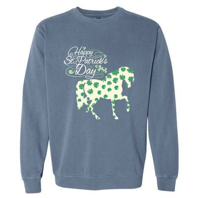 Horse Clover St Patrick's Day Horseback Riding Gift Garment-Dyed Sweatshirt