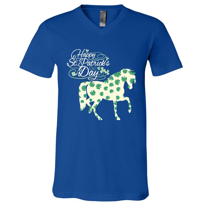 Horse Clover St Patrick's Day Horseback Riding Gift V-Neck T-Shirt