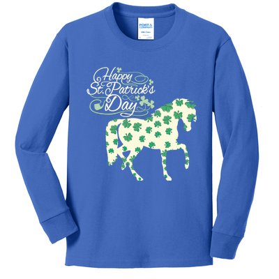 Horse Clover St Patrick's Day Horseback Riding Gift Kids Long Sleeve Shirt