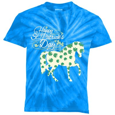 Horse Clover St Patrick's Day Horseback Riding Gift Kids Tie-Dye T-Shirt