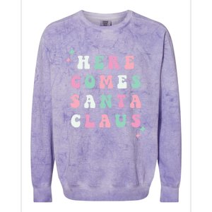 Here Comes Santa Claus Retro Merry Christmas Xmas Cool Gift Colorblast Crewneck Sweatshirt